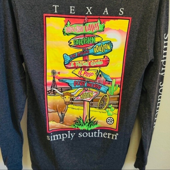 Simply Southern Texas State Long Sleeve Charcoal T-Shirt in Size Small - Picture 6 of 8